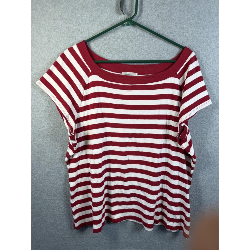 Dressbarn Shirt Womens 3X Red White Striped Boat Neck Dolman Sleeve Top